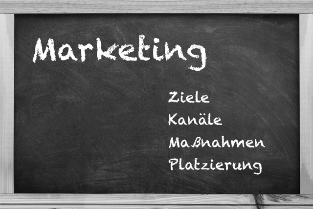 Kreidetafel mit der Überschrift Marketing